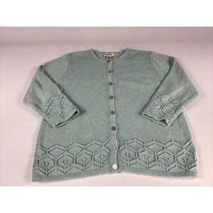 Northern Reflections Sweater Women's Large Blue Cotton Knit Vintage Cardigan